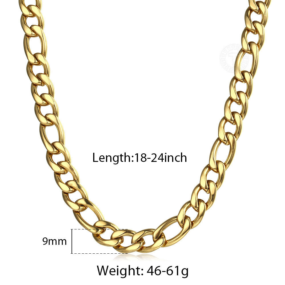3/5/7/9mm Gold Plated Stainless Steel Figaro Link Chain Necklace Choker 16-30″