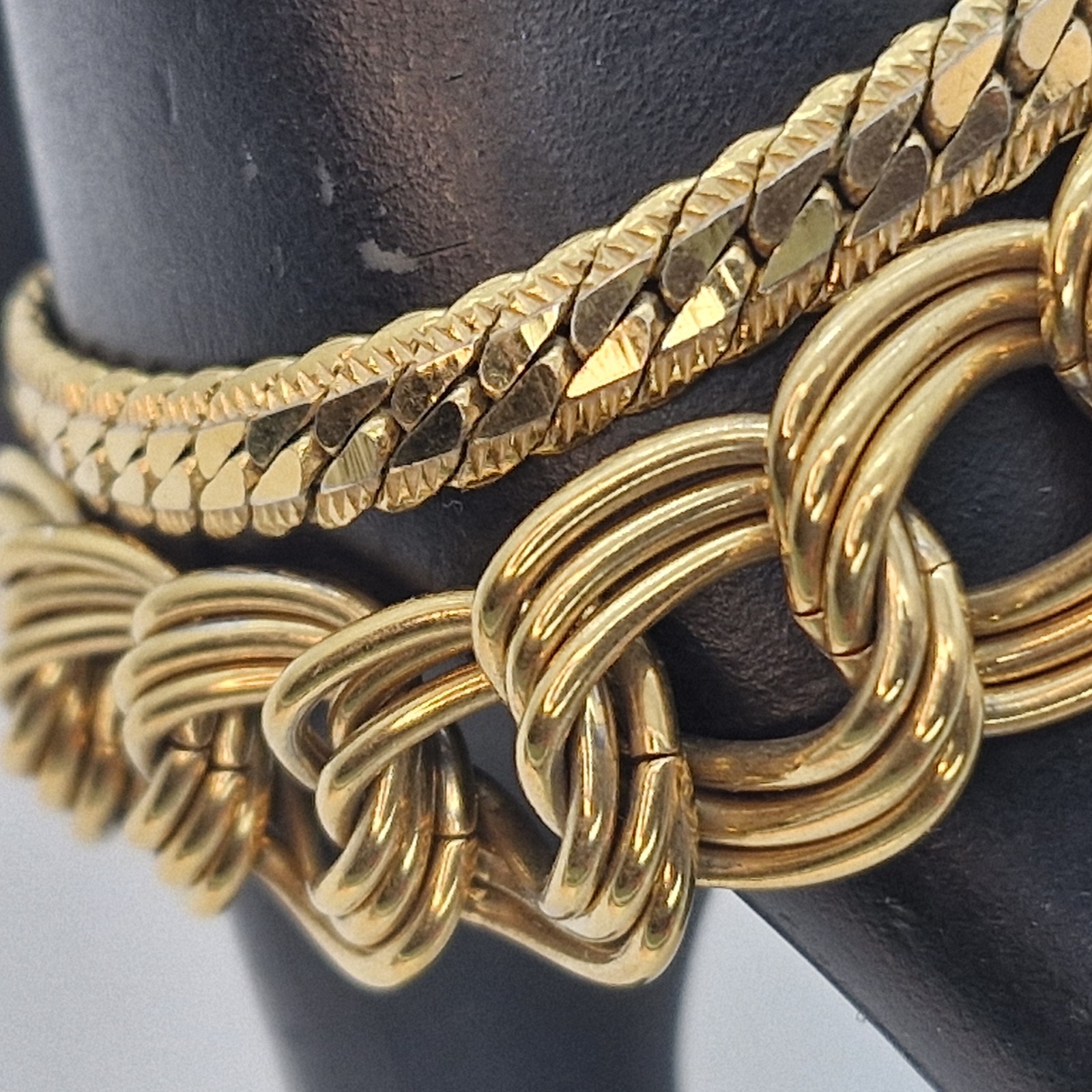Lot 2 Vintage Napier Gold Tone Bracelets Double Curb Link & Serpentine 6.75″