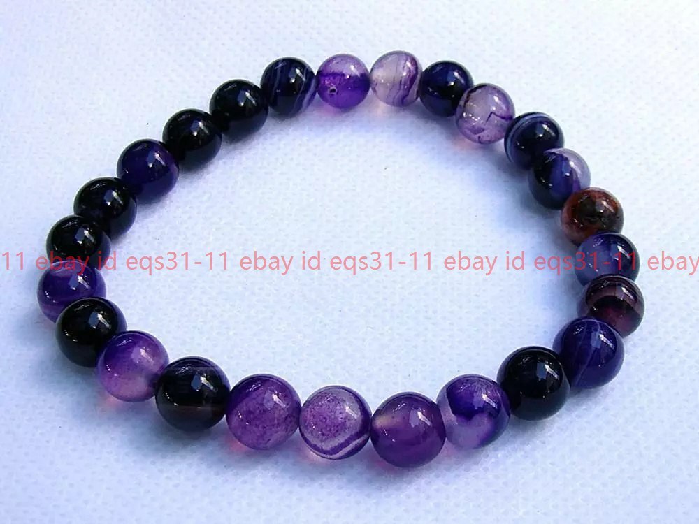 Natural Stone Purple Crystal Agate Beads Elastic Bracelet Women Men Jewelry Gift