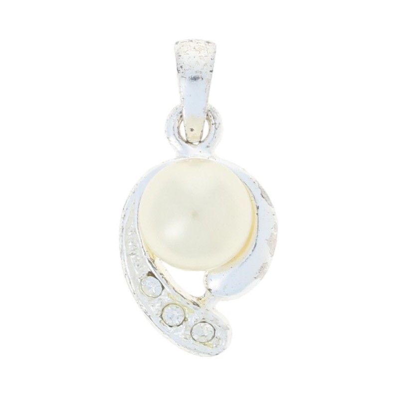 7.8mm Faux Pearl & Rhinestone Pendant – Sterling Silver Swirl