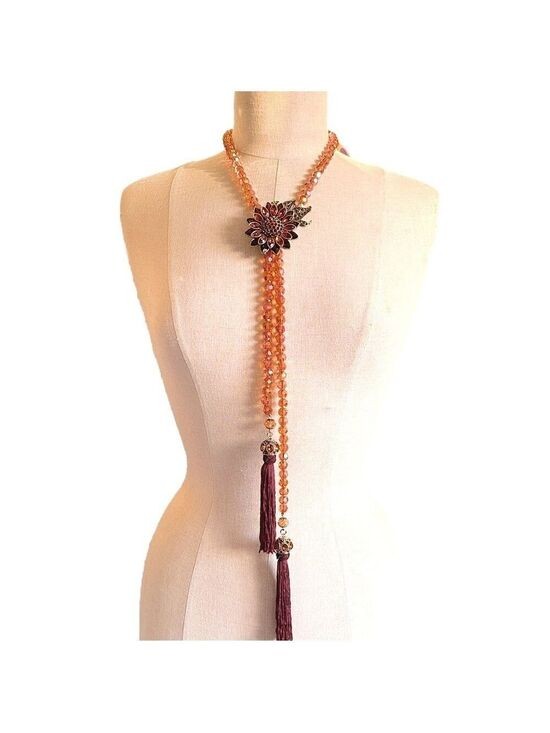 BOHO LUXE Golden Sunflower Crystal Lariat Necklace Miss Mandy’s Exclusive NWOT