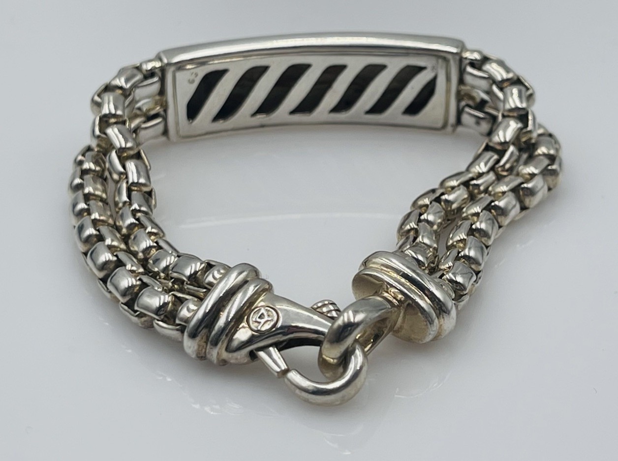 David Yurman Sterling Silver 2 Row Box Chain ID Bracelet G2U