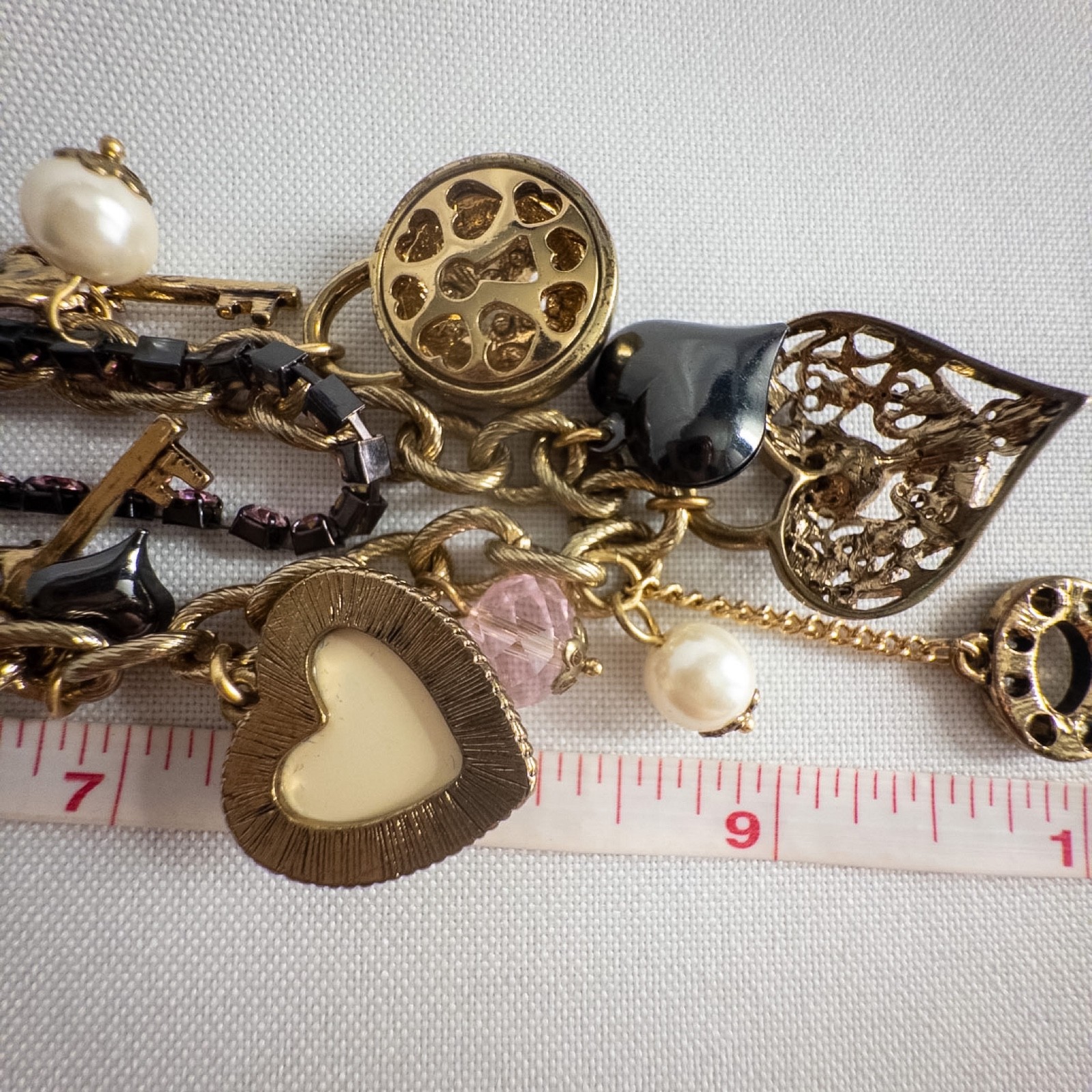 Betsey Johnson Love Birds Key Heart Pink Lock Flower Pearl Bead Necklace Rare