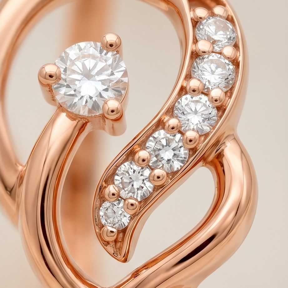 18K Rose Gold Natural Diamond Ring with IDT Certification