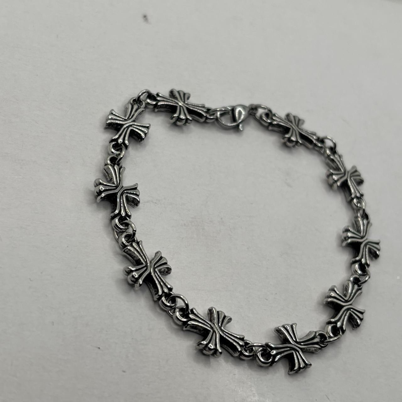 20 Cm Plated Silver Alloy Linked Cross Bracelet Gothic Grunge Streetwear Jewelry