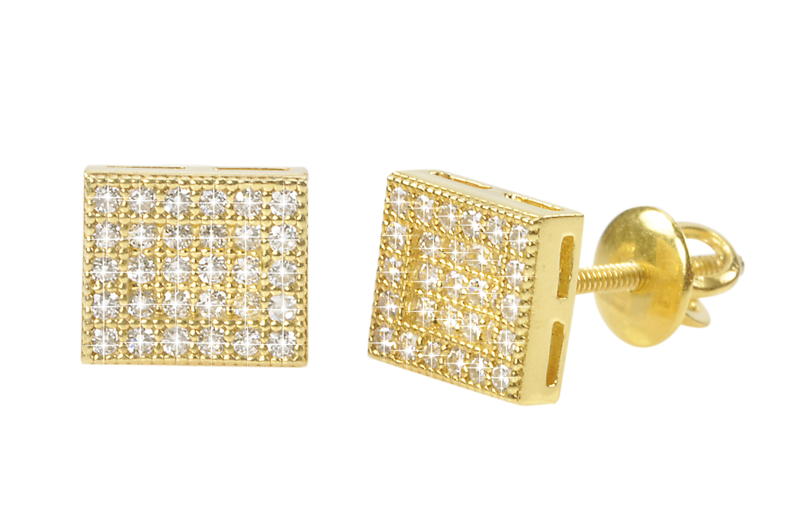 Yellow Gold Plated Sterling Silver Rectangle Screwback Stud Earrings 6mm x 8mm