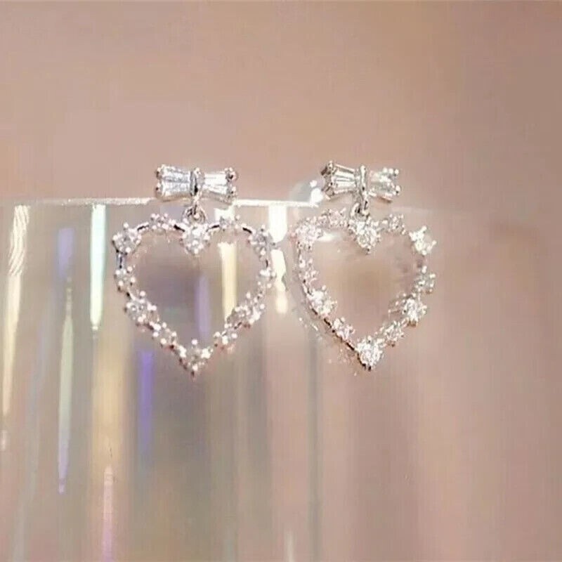 Round Cut Simulated Diamond Drop/Dangle Heart Earring 14k White Gold Plated