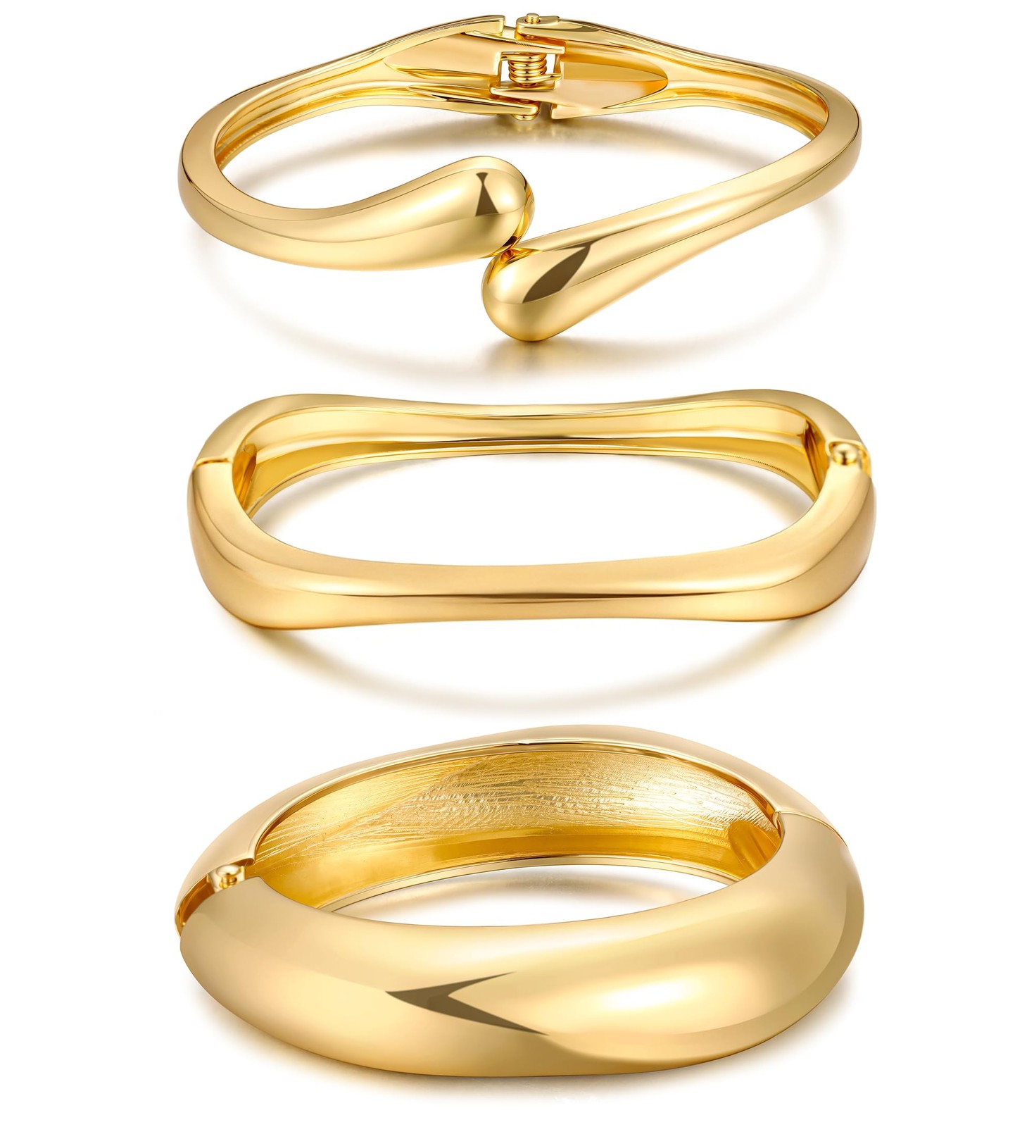 Chunky Gold Bangle Bracelets for Women, Dainty 14k Gold Plated Big Stackable …