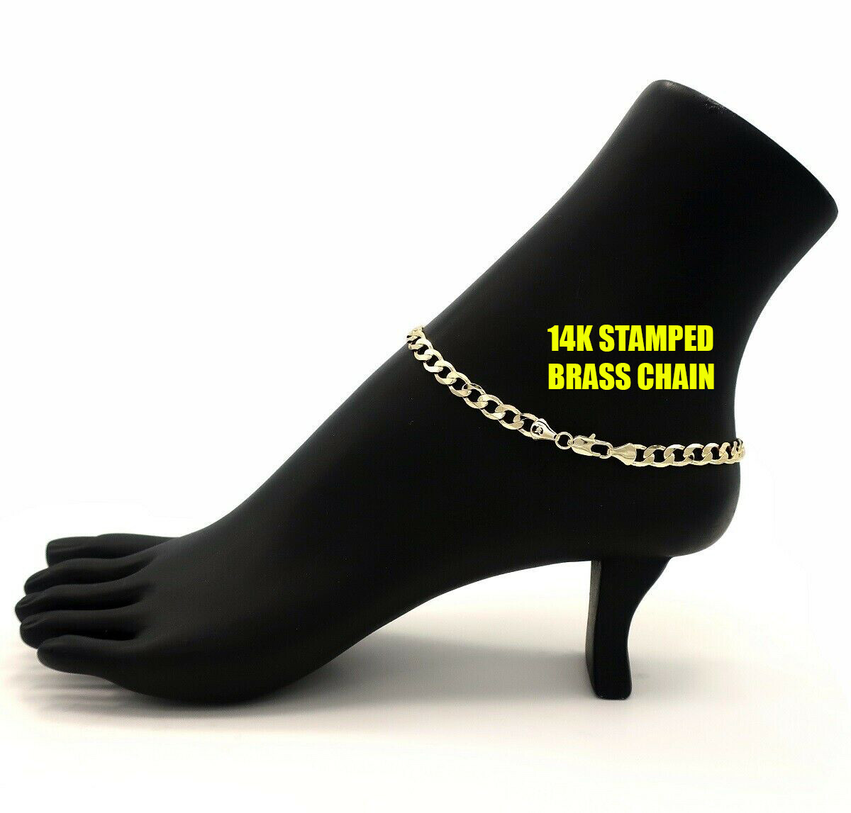 6mm 10″ CUBAN LINK BLING CHAIN ANKLET ANKLE BRACELET 14K ITALY GOLD PLATED BRASS