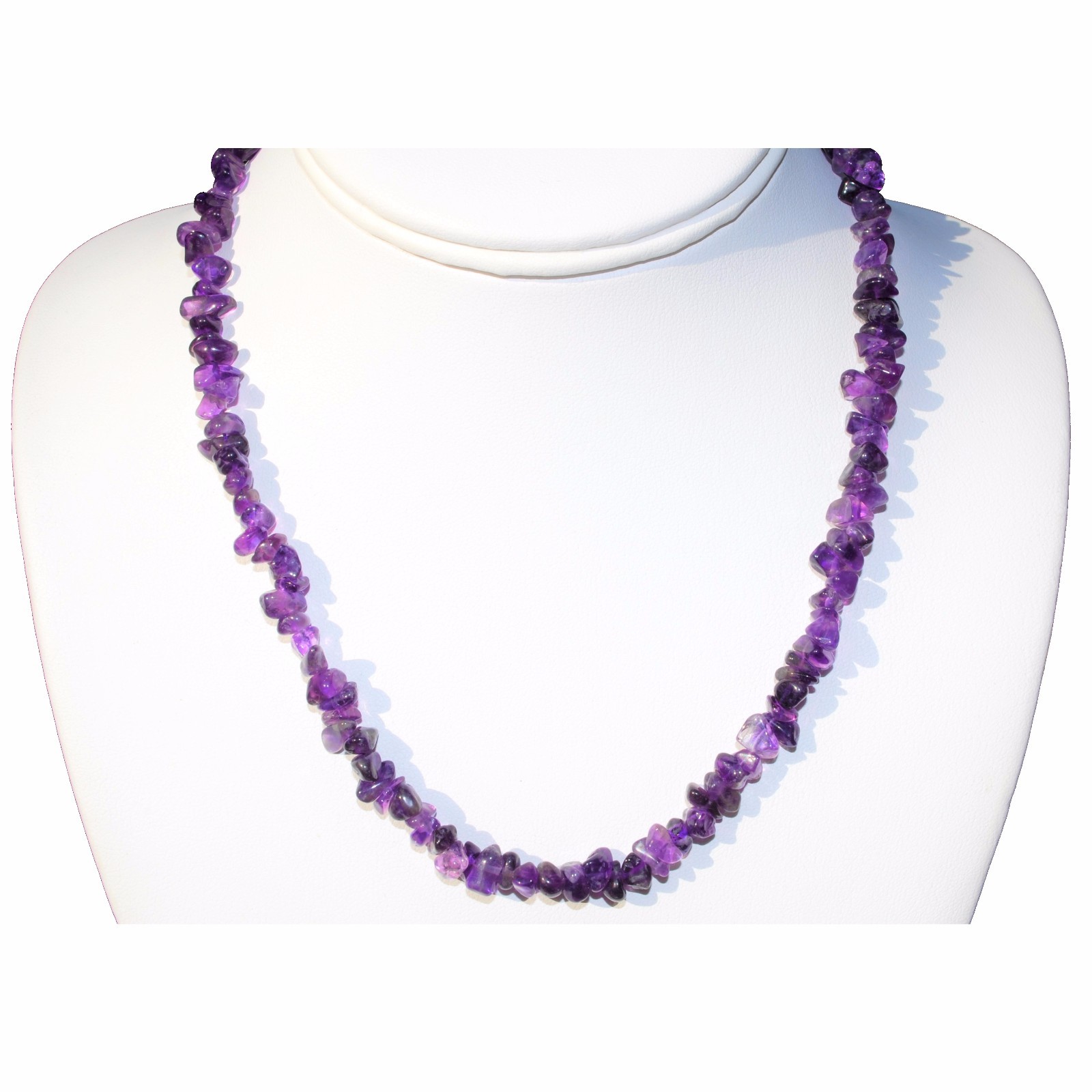 CHARGED Dark Premium Amethyst Crystal Chip 36″ Necklace + Selenite Puffy Heart
