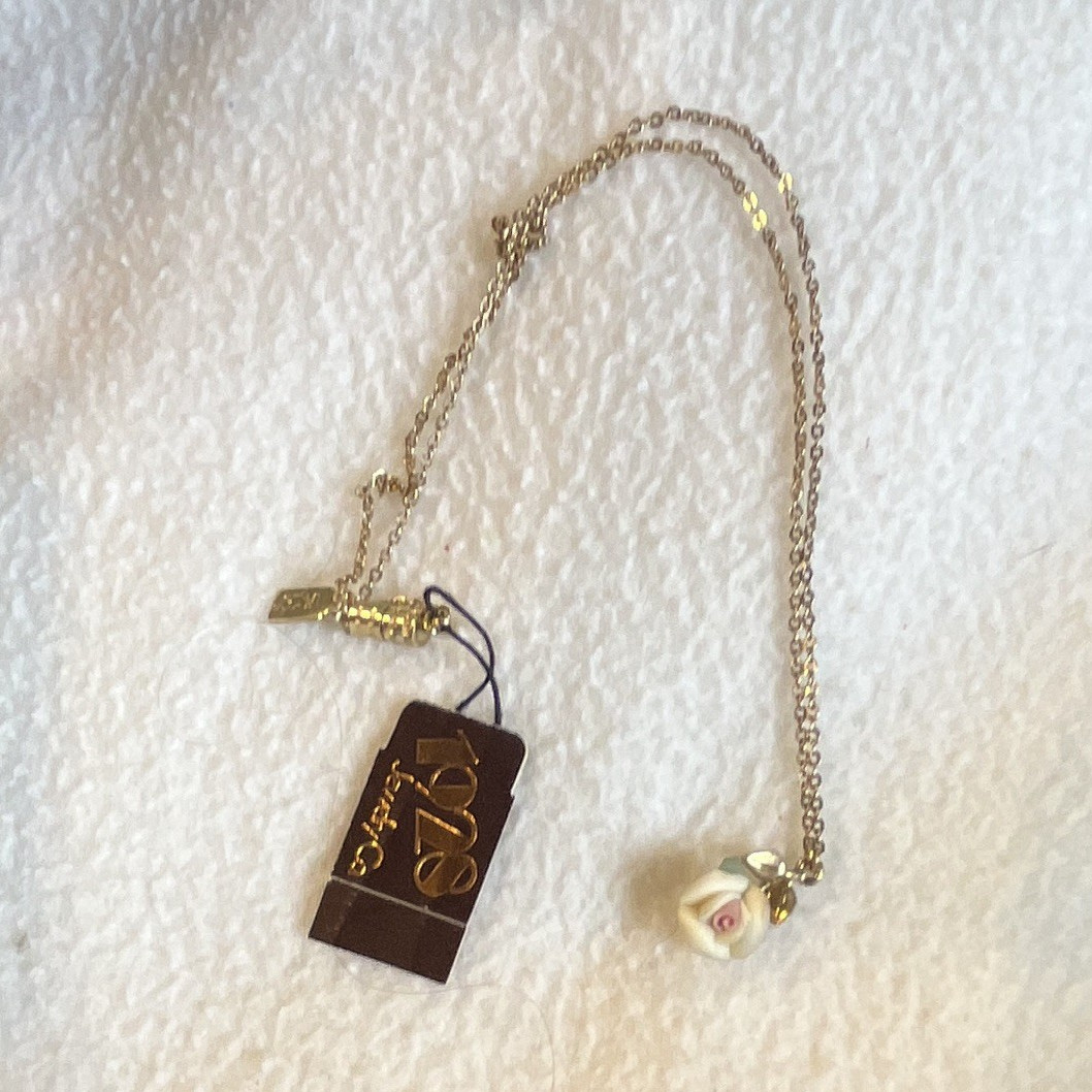 Gold Tone Cable Chain Necklace 12 in Rose Charm Pendant Lobster Clasp NWT