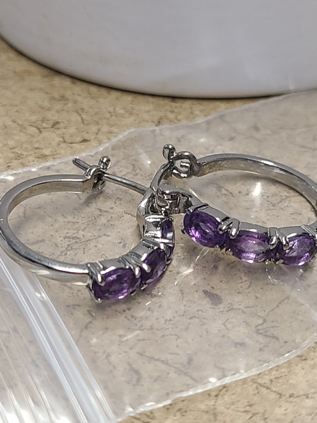 EverTrue African Amethyst 2.90 ctw Hoop Earrings in Stainless Steel