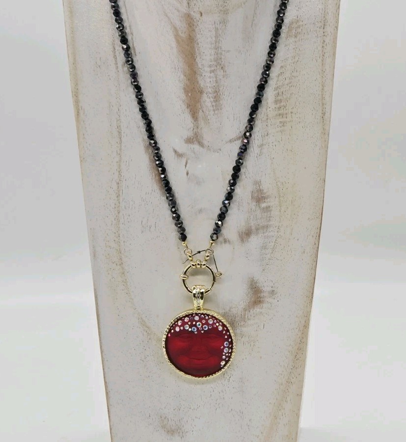 Kirks Folly Goddess Illusion 35mm Seaview Moon Foldover Pendant Red Black Magic