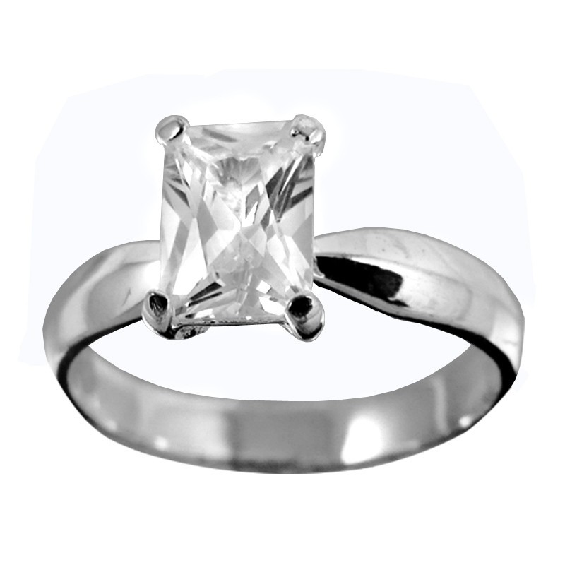 1ct Cubic Zirconia Emerald Cut Rectangle Sterling Silver Ring, Size 5,6,7,8,9,10
