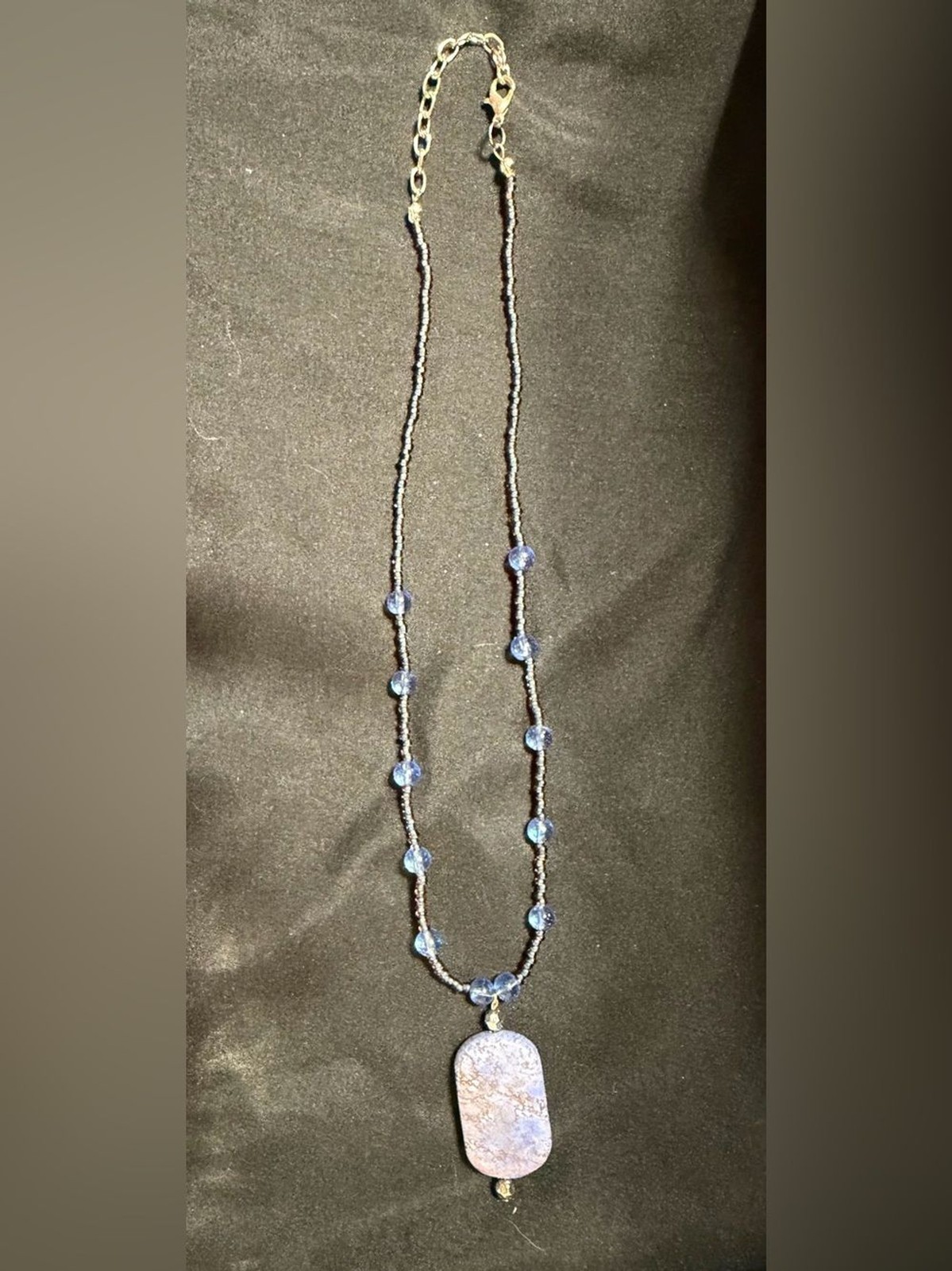 Source Unknown Blue Beaded Pendant Necklace with Marbled Stone