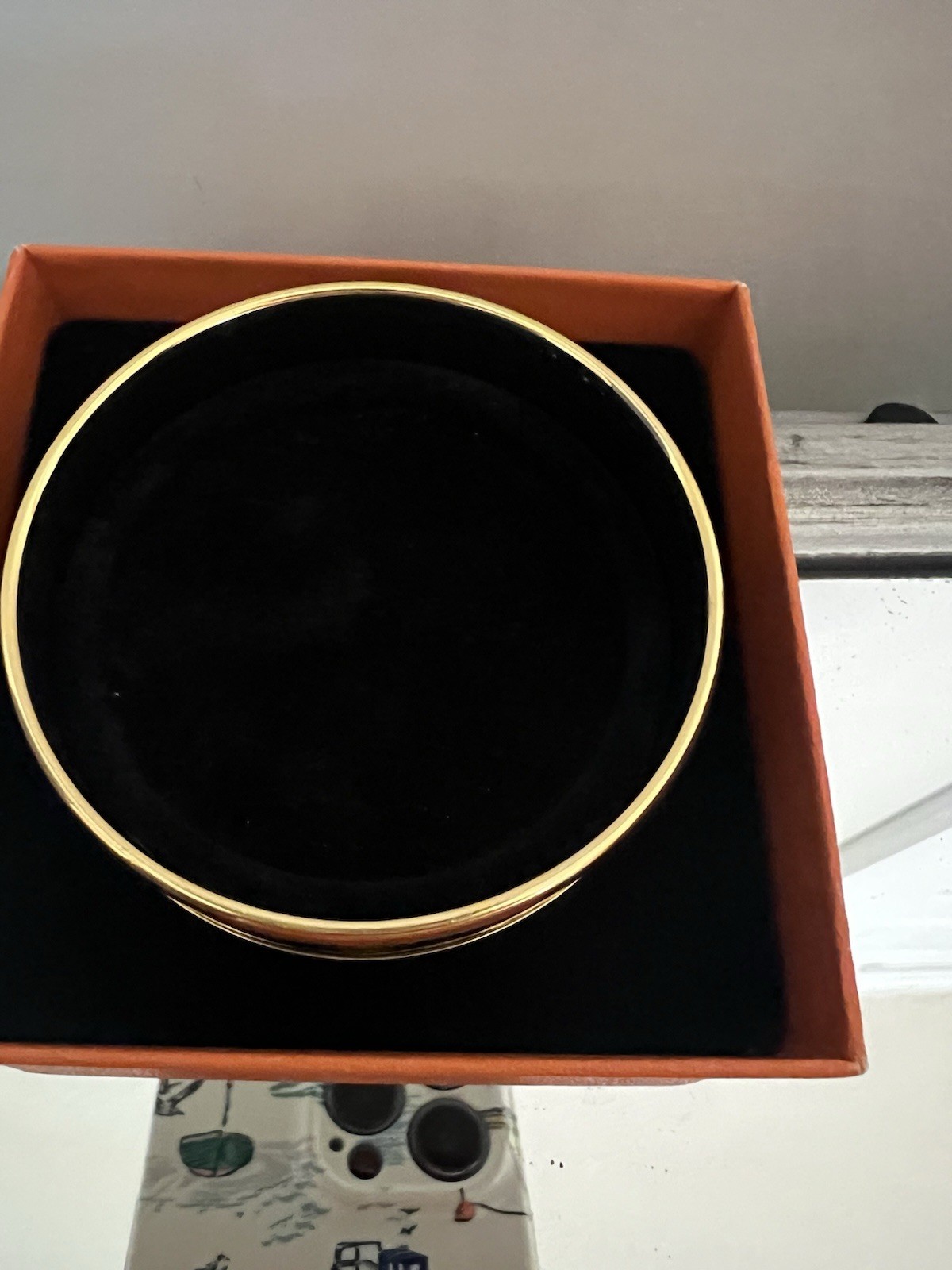 HERMES BRACELET DARK BLUE ENAMEL “CALECHE” SILVERTONE BANGLE BRACELET Medium