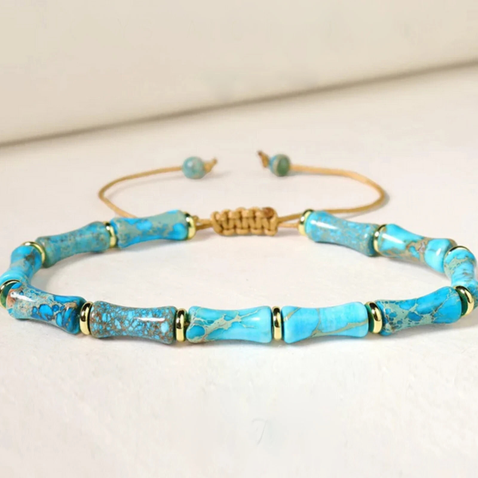 Turquoise Tube Stone Bracelet – Adjustable Natural Gemstone Bead Minimalist