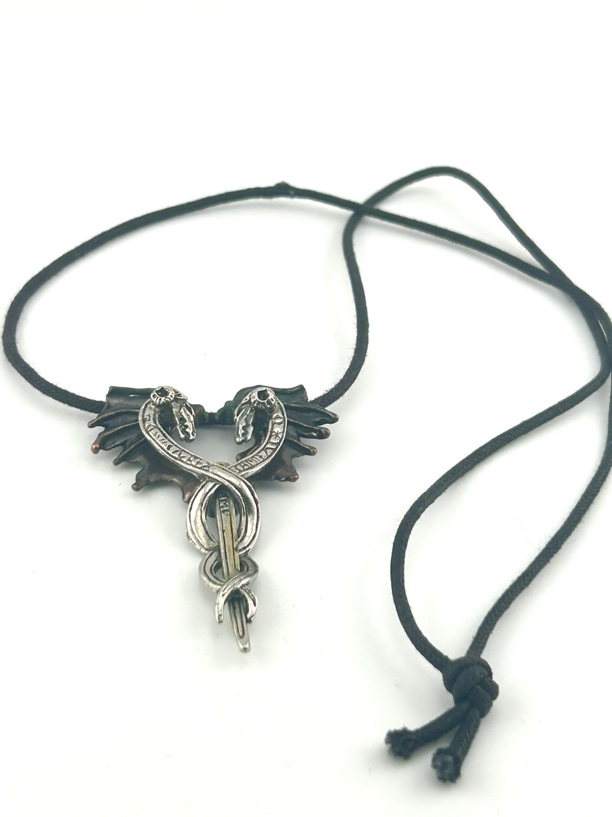 Vtg Double Dragon Goth Gothic Spirit Pendant Necklace UK Made