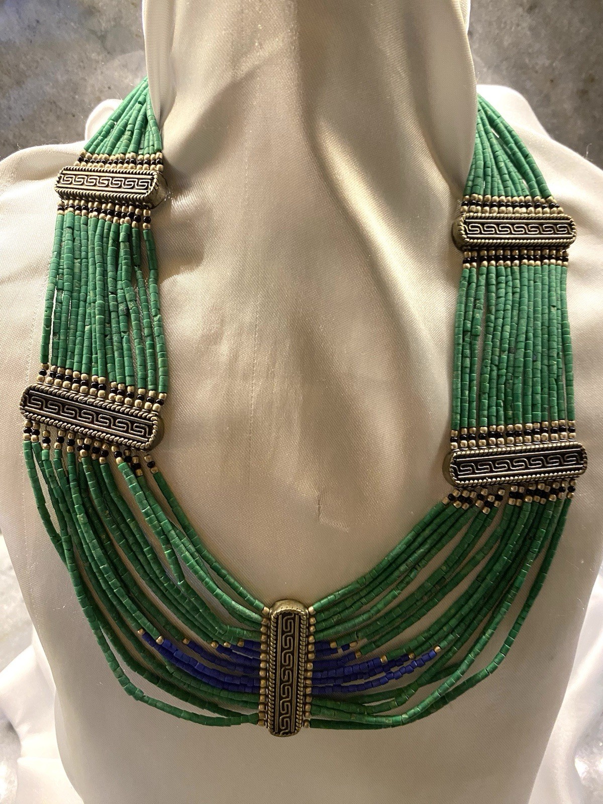 Vintage Necklace –Lapis Lazuli & Turquoise Statement-Handmade-Rare Find