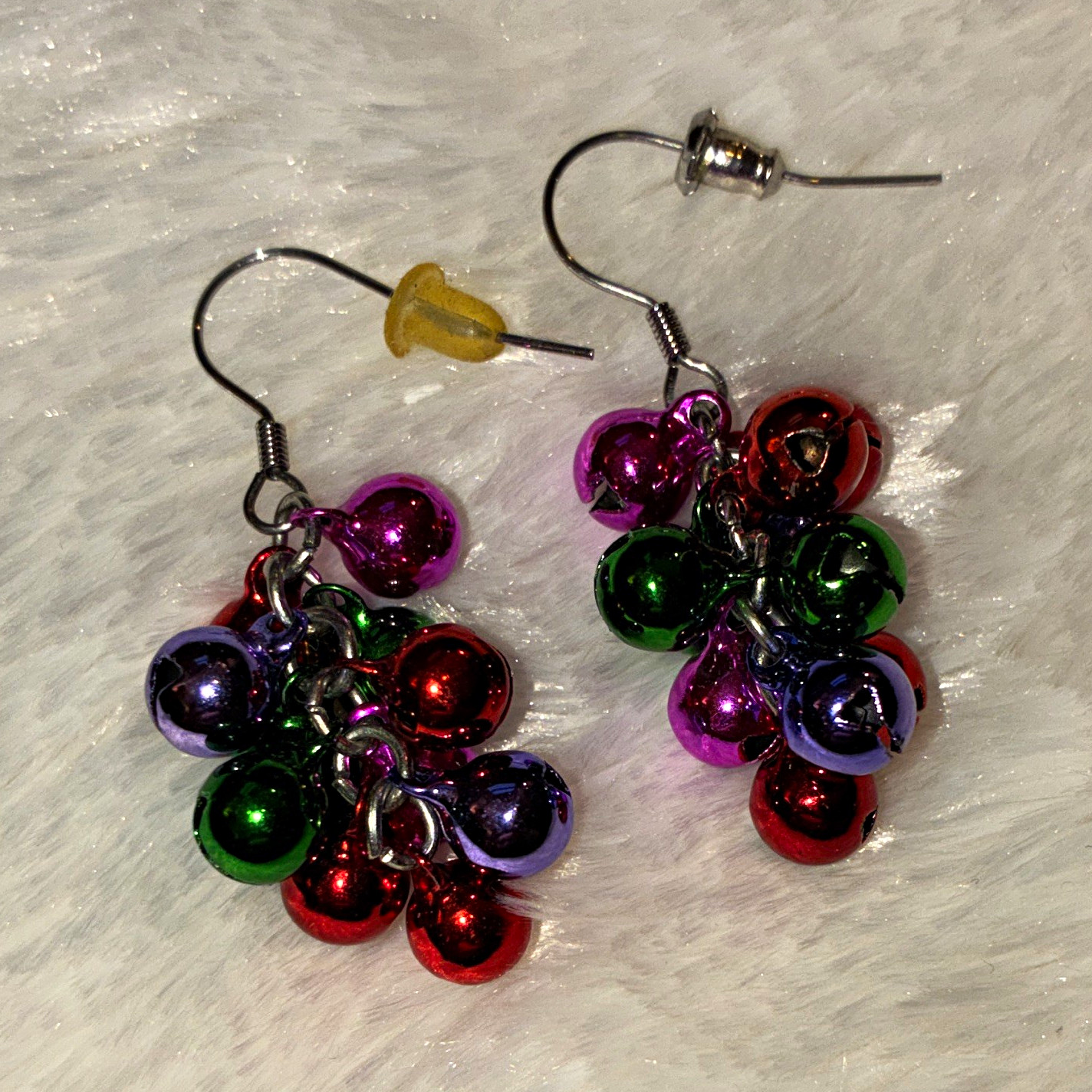 Multicolor Bead Cluster Dangle Drop Earrings in Metal with Hook Closure