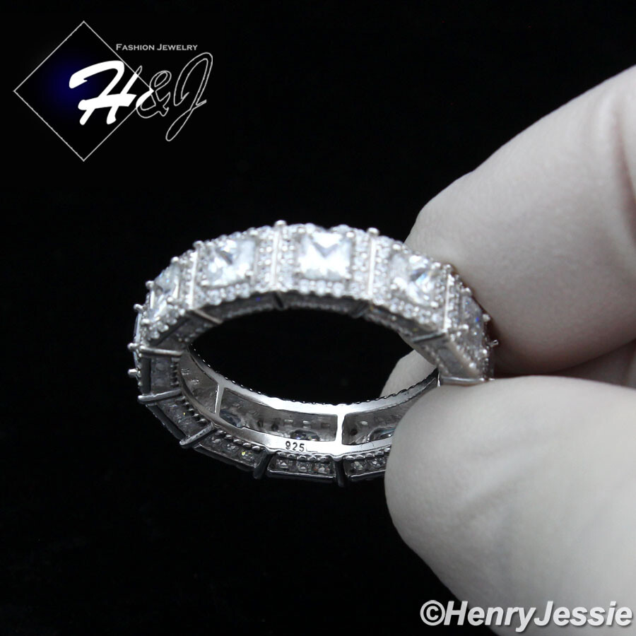 MEN SOLID 925 STERLING SILVER FULL ICY BLING CZ 6MM WEDDING BAND RING*SR148