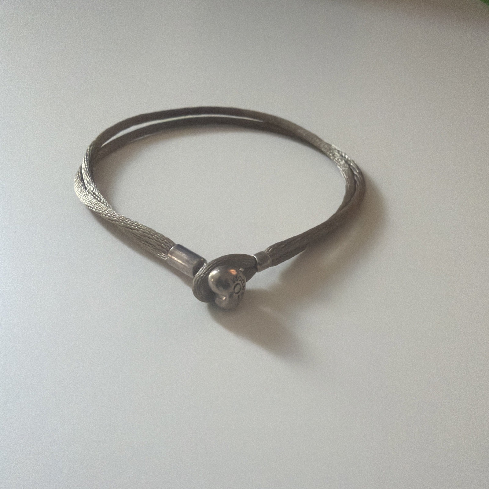 GENUINE PANDORA 925 ALE FABRIC BROWNING GREY HEART CLASP BRACELET 18.5CM
