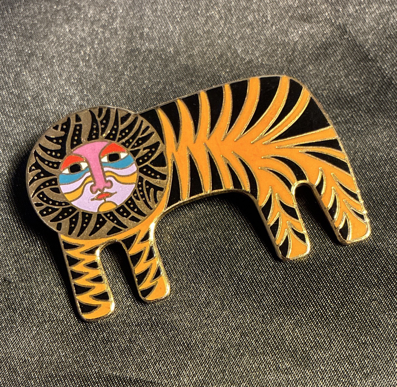Laurel Burch Tigre Tiger Enamelled Brooch Pin