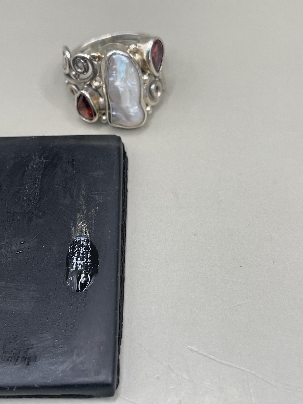 Sterling Silver 925 Signed ATI Pearl Garnet 6.5 Women’s Statement Ring