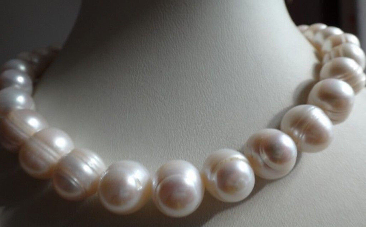 HUGE 12-14MM SOUTH SEA GENUINE NATURAL WHITE BAROQUE PEARL NECKLACE 17″
