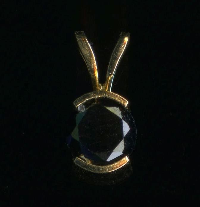 14K Fine Solid Yellow Gold 5mm Round Black Crystal CZ Solitaire Pendant (UV