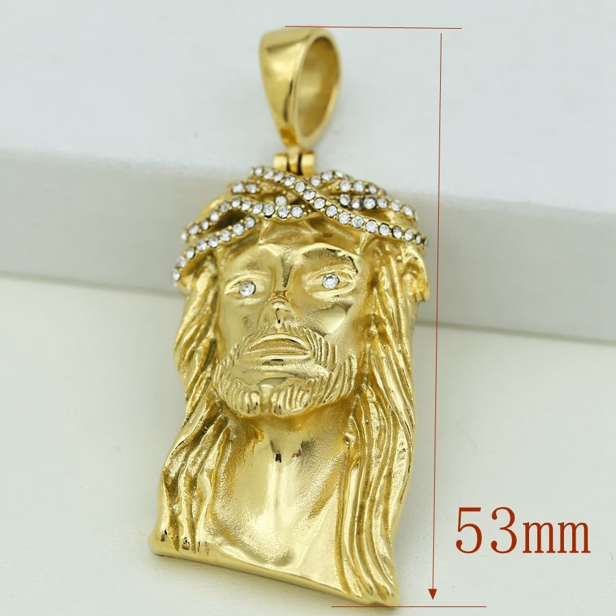 Men’s 20″ Stainless-Steel Gold Cuban Chain.CZ JESUS Face 53mm Solid Pendant*Box