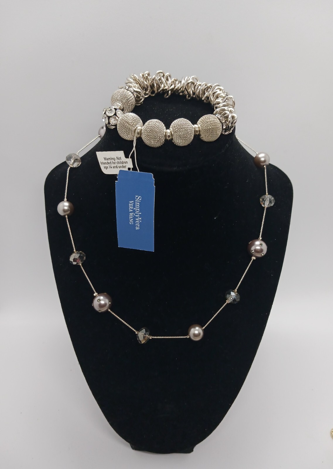 Silver Balls! Vera Wang Bracelet and “Crystal” rhinestone Bead Necklace