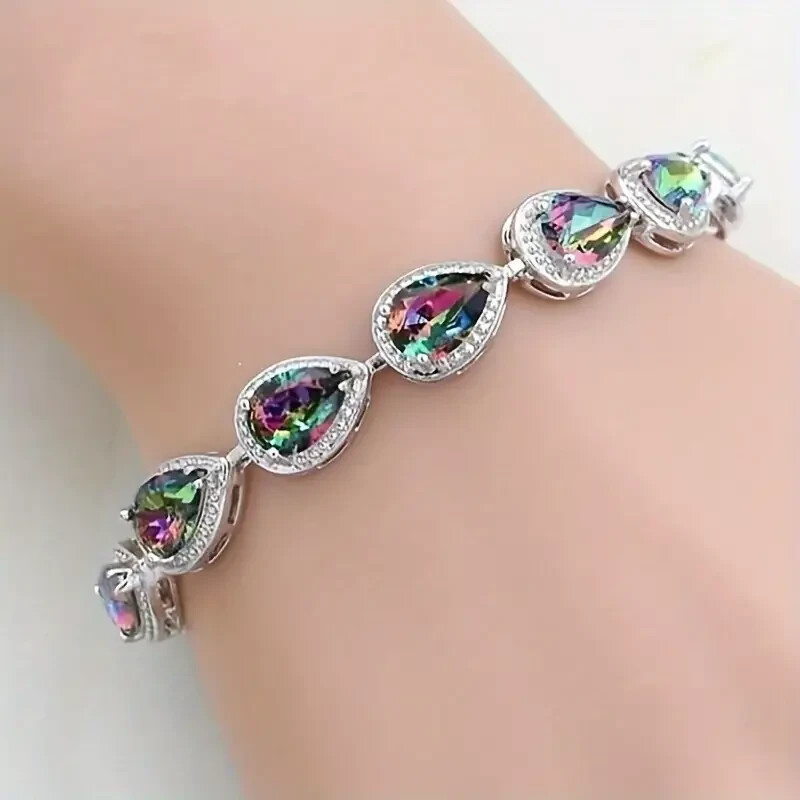 Elegant 925 Sterling Silver Fire Rainbow Mystical Topaz Fashion Jewelry Bracelet