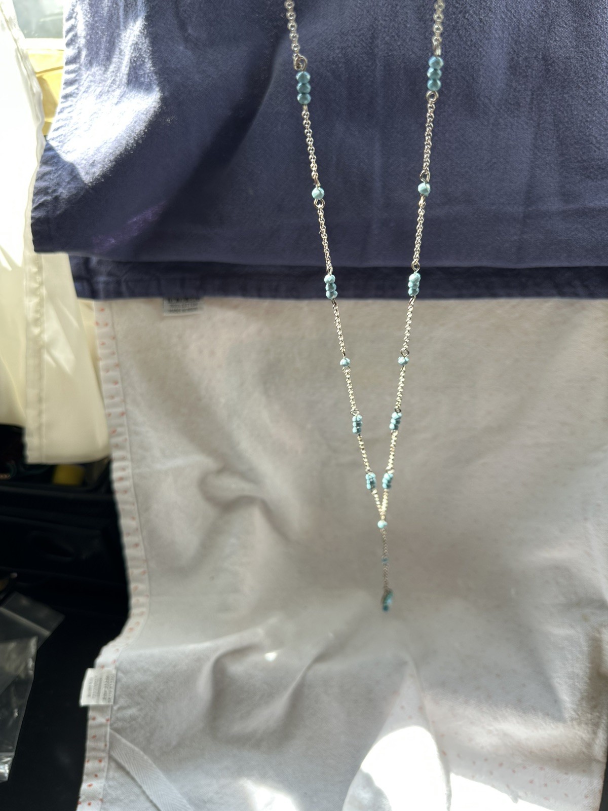 Silver lariat Y-Necklace| Turquoise beads|Delicate| Lucky Brand| Western|Glam