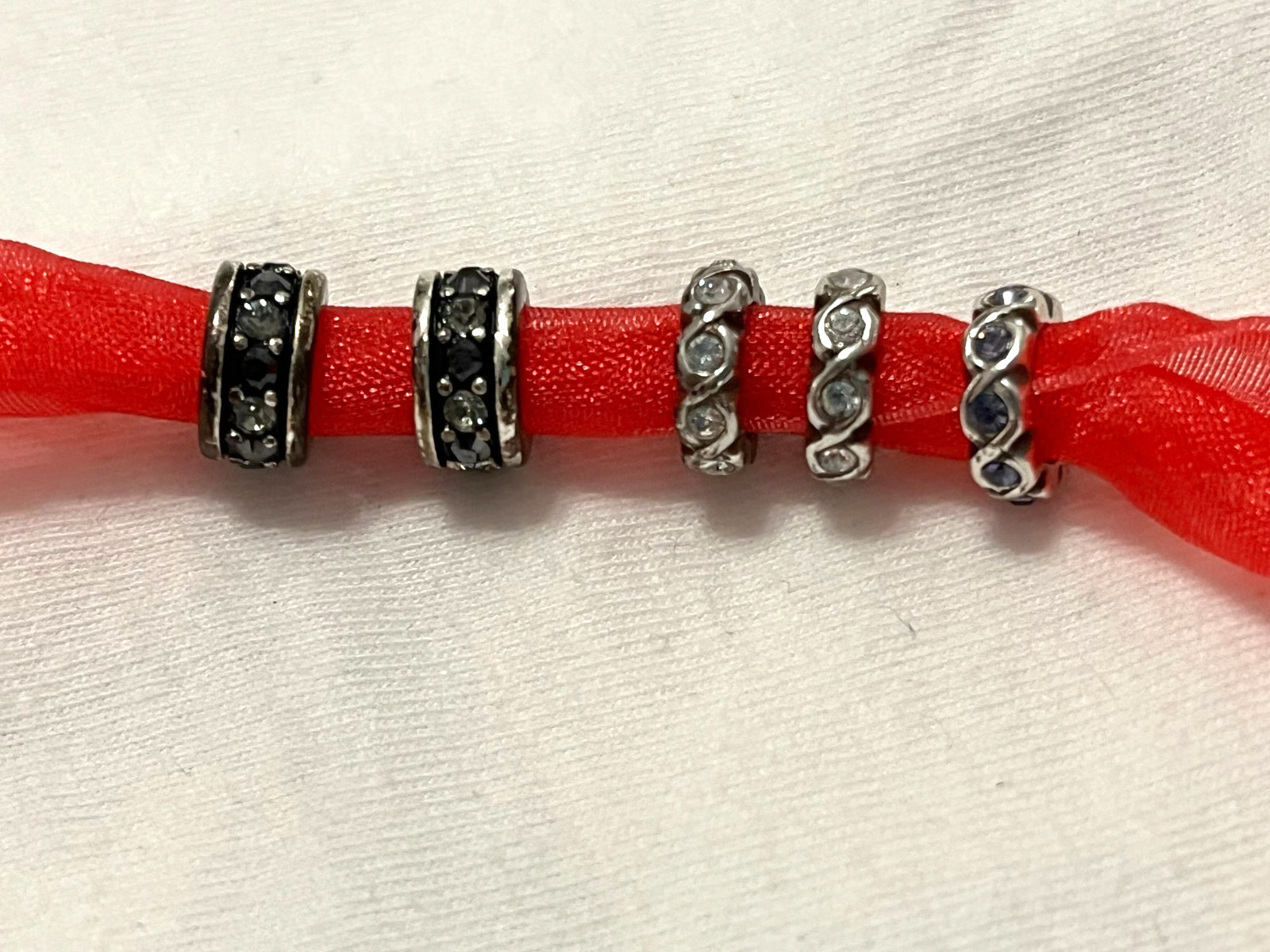 Brighton Small Silver Beads Spacers Crystal – Lot of 5 – NEW – 2 Banded, 3 Swirl