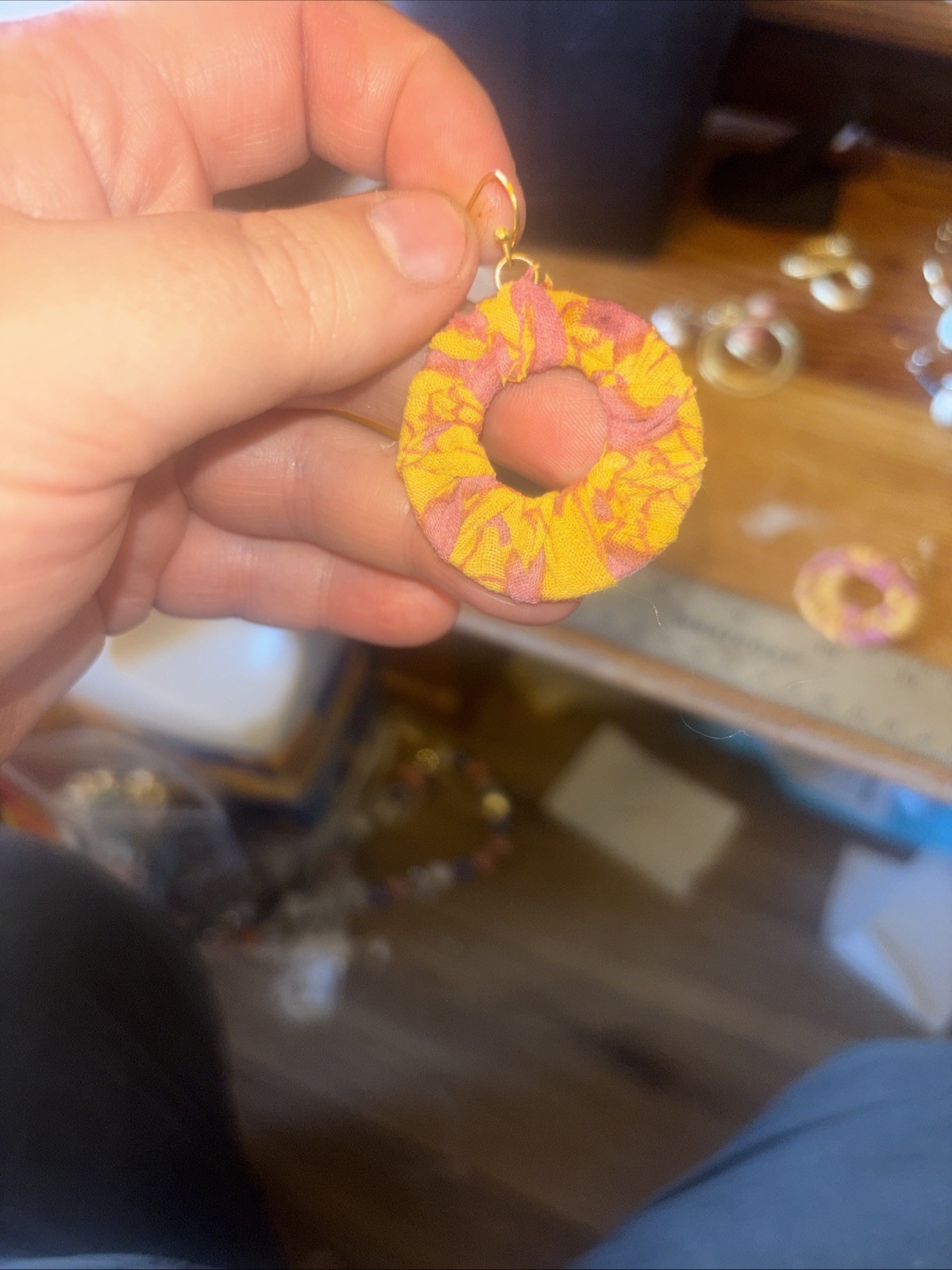 Pink And Yellow Woven Hoop Earrings