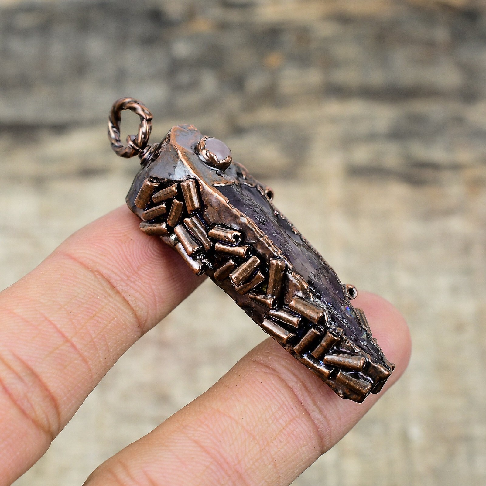 African Amethyst Rough Copper Gift For Mother Electroformed Pendant 2.36″