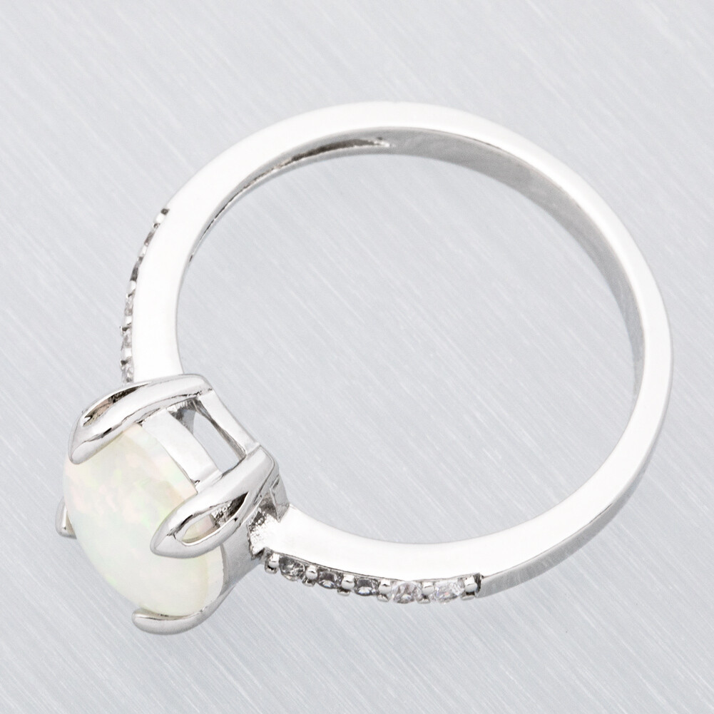 7×9 Oval White Fire Opal CZ Silver Jewelry Women Solitaire Ring Size 6 7 8 9 10