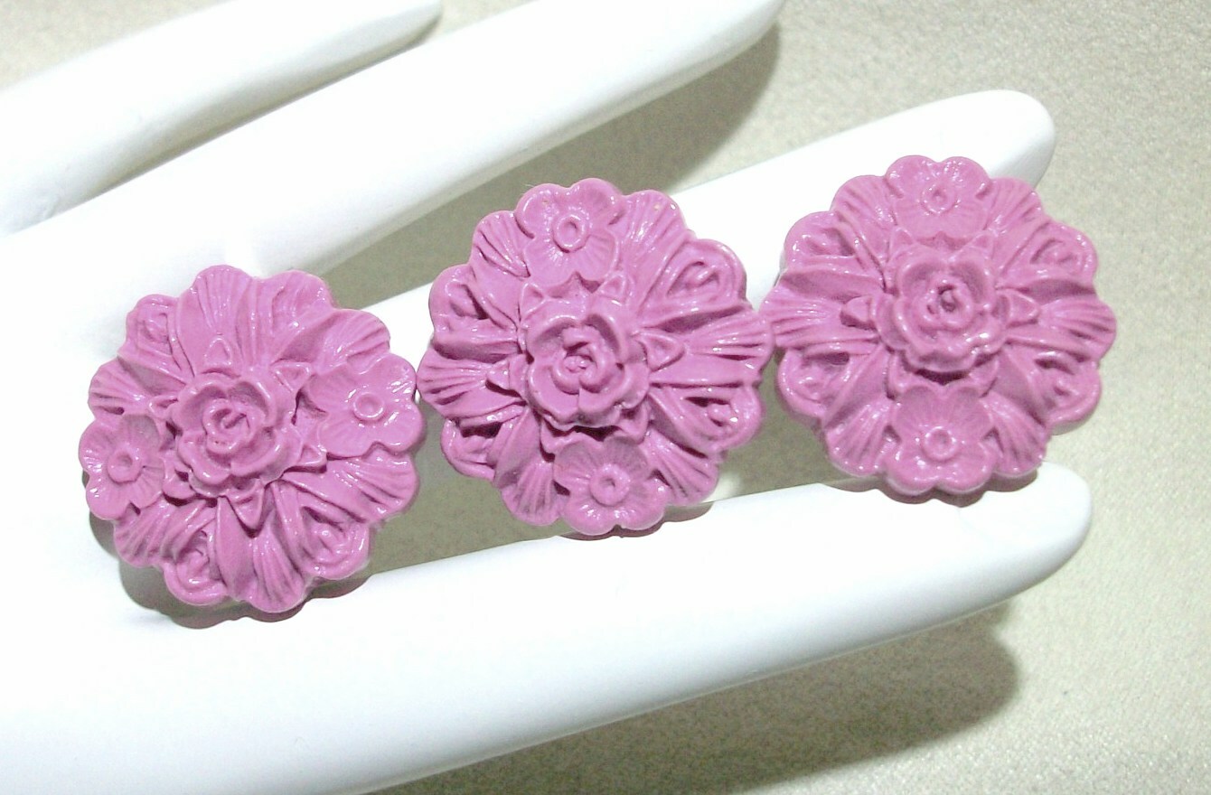 Pink Clip on Earrings and Adjustable Ring Costume Jewelry Set Polymer Clay