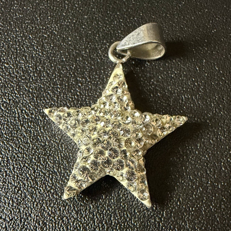Sterling silver Star Charm Pendant Clear Round Pavé Stones Stars & Sky 1 gram