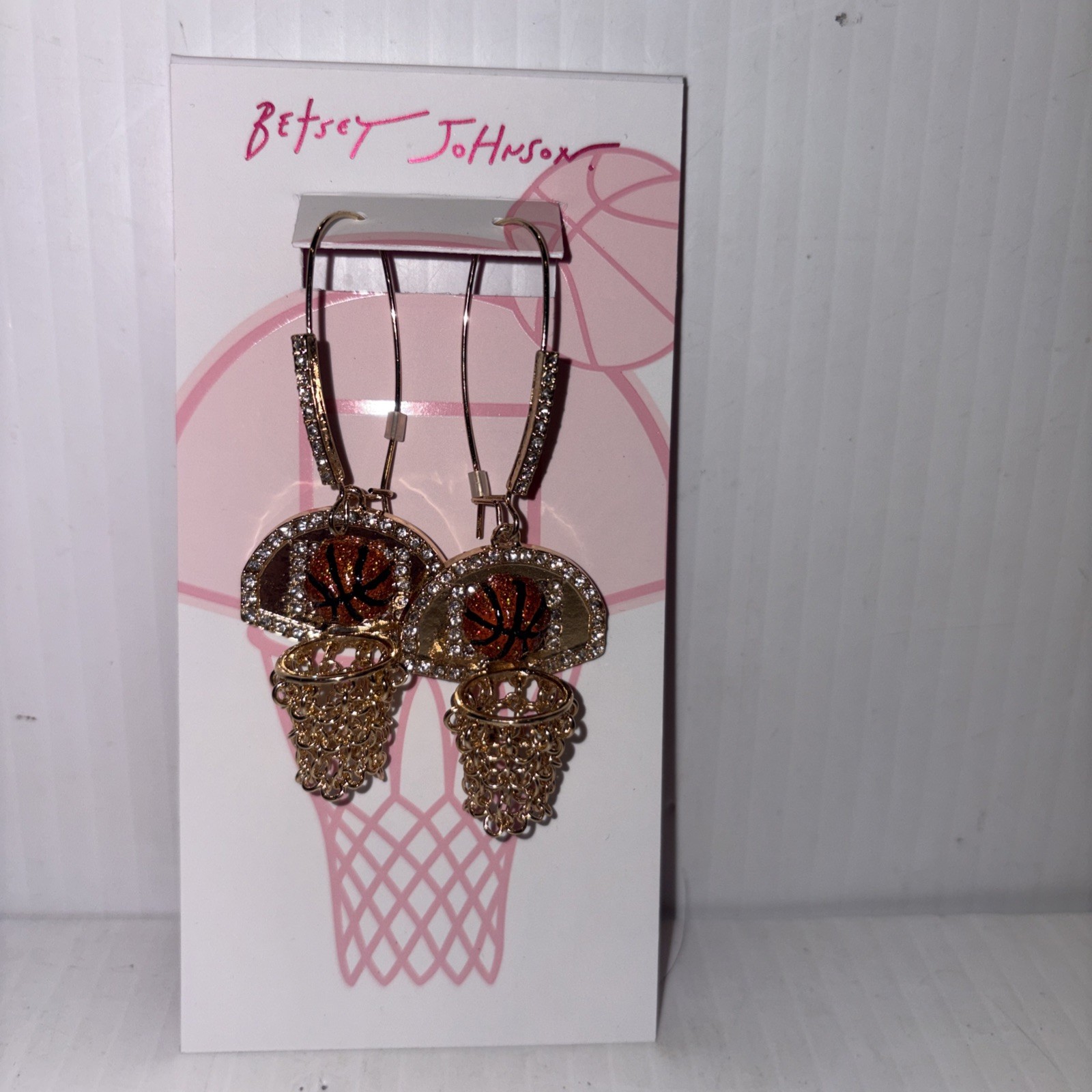 Betsey Johnson earrings Nothing But Net basketballs goldtone chains hooks NWT