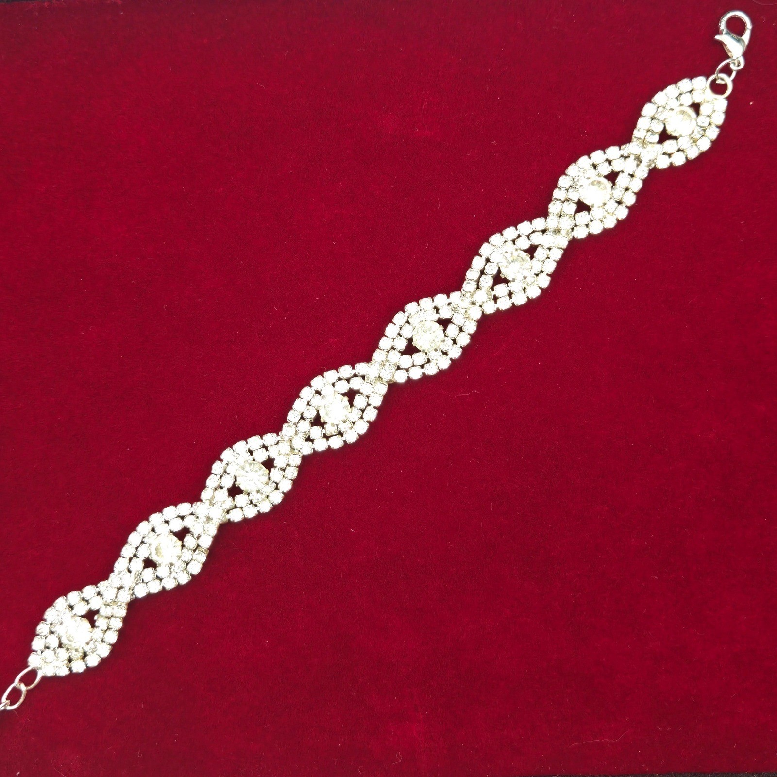 Silver Tone Rhinestone Marquise Link Adjustable Bracelet Clear Crystal Wedding