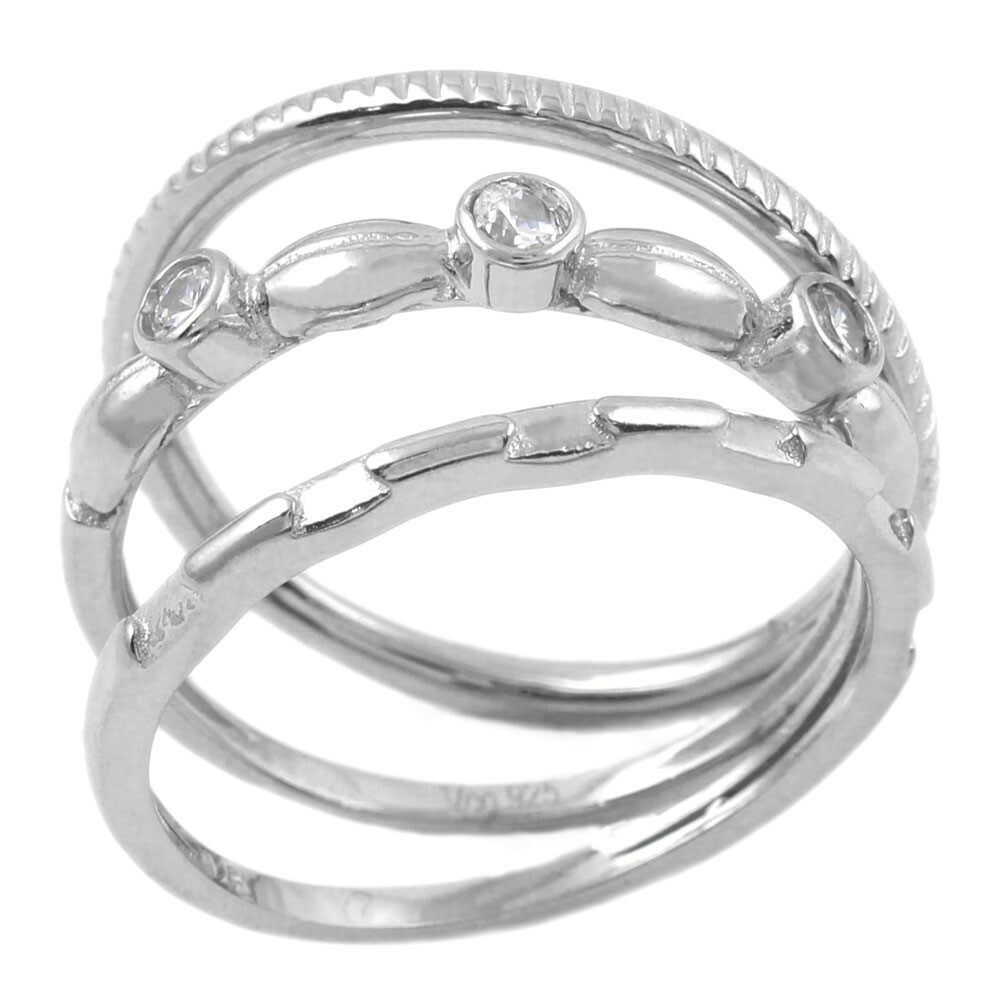 925 Sterling Silver Polished 0.15 Carat CZ Rope Indented 3-Ring Set Size 5-9