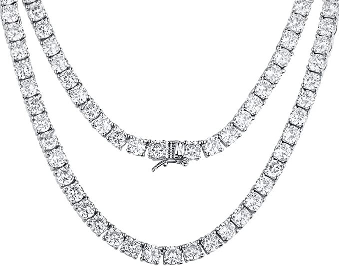 Tennis Necklace 18K White Gold Plated 5mm Round Cubic Zirconia 16”