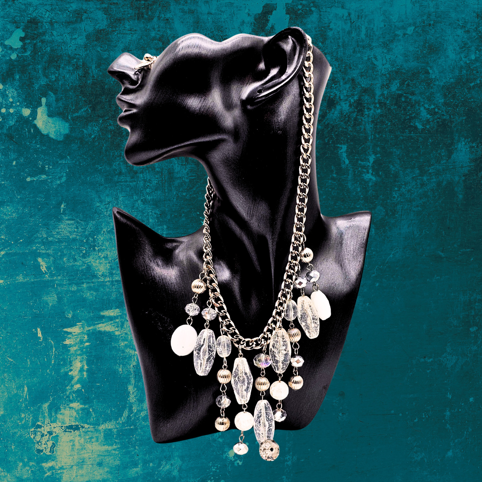Statement Silver Chain Necklace with Lucite & Acrylic Charm Drops