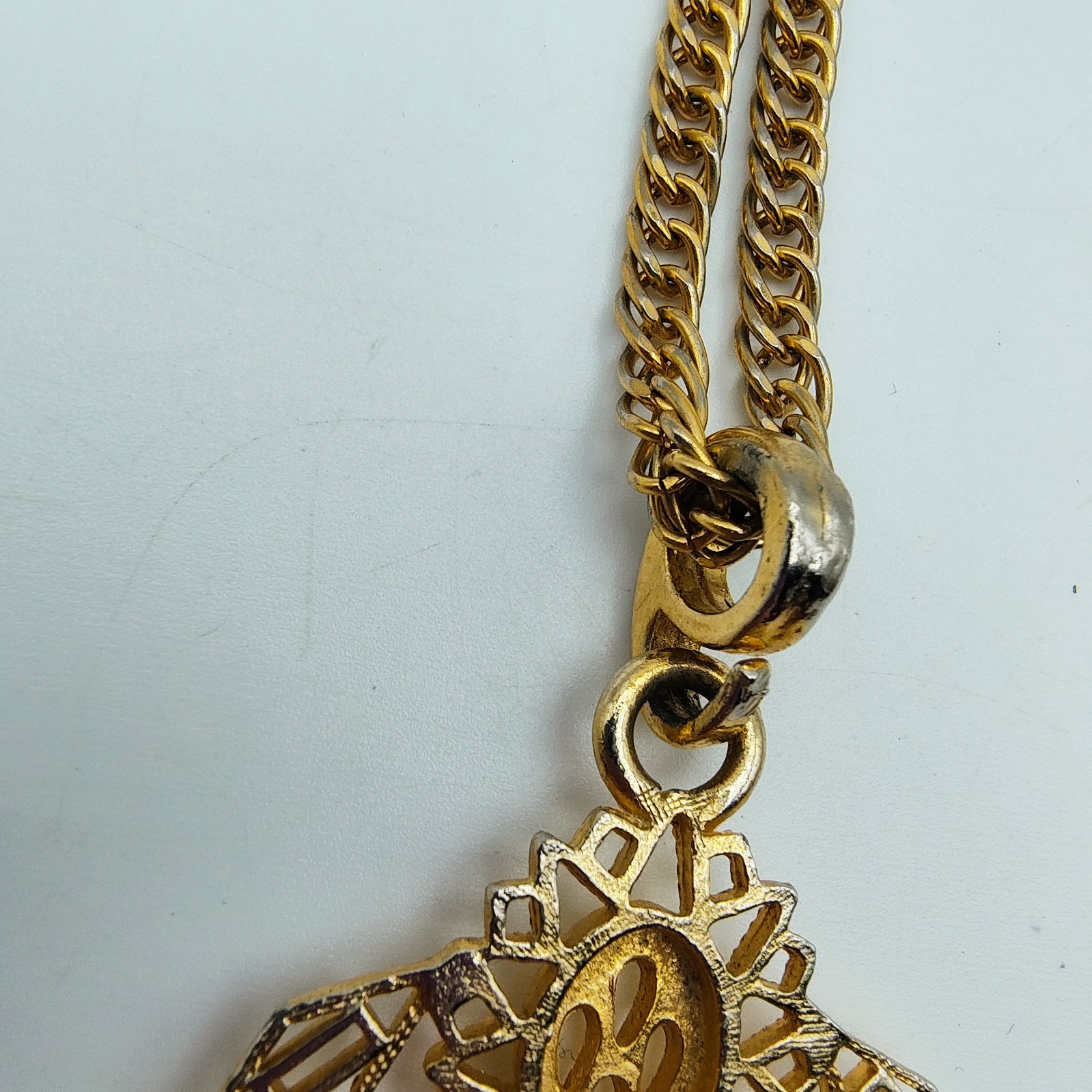 Vintage Filigree Pendant Necklace Gold Tone Victorian Revival Maximalist 70s