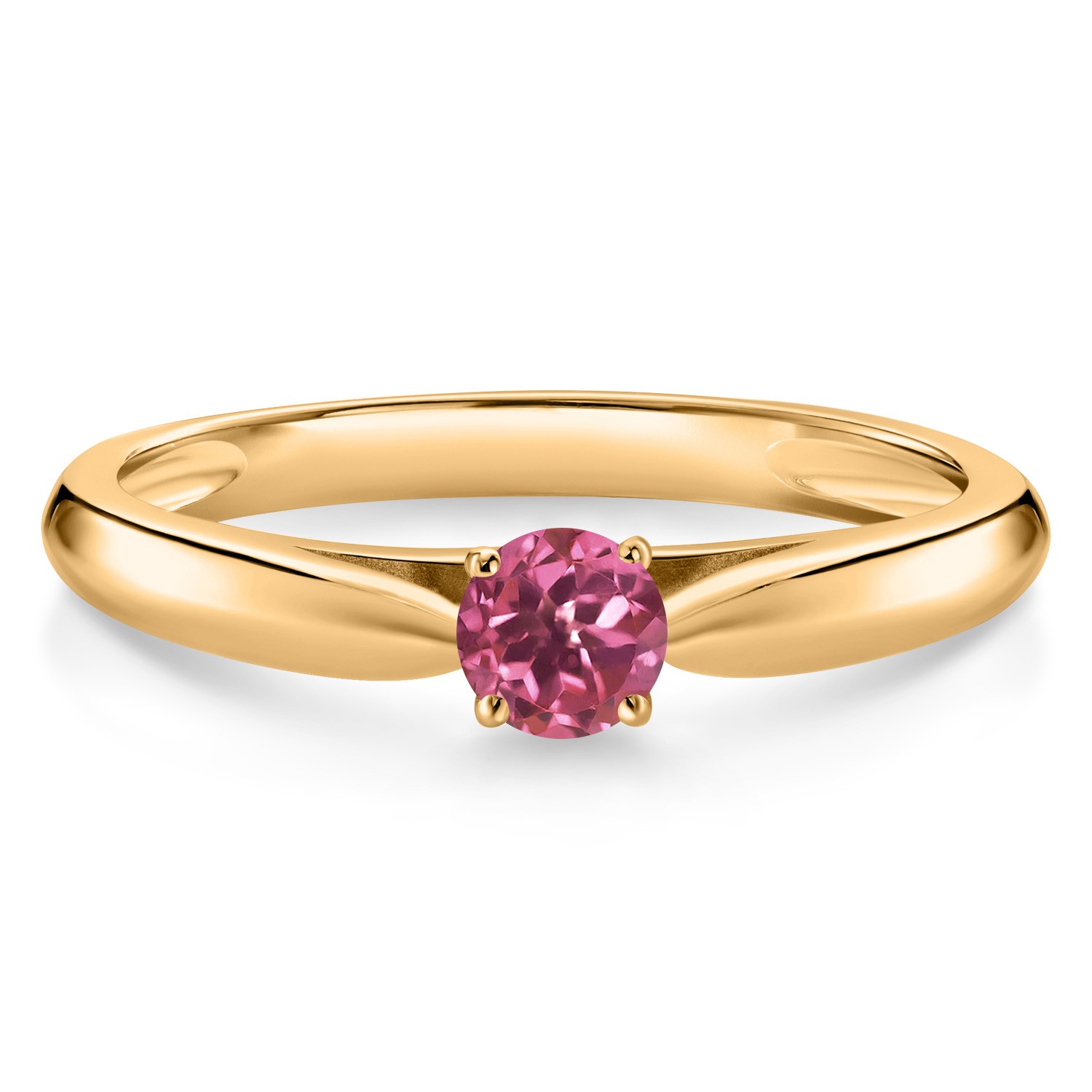 0.15 Ct Round Pink Tourmaline 10K Yellow Gold Solitaire Engagement Ring