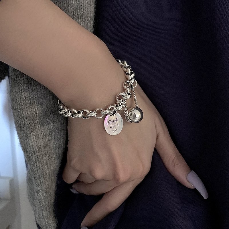 925 Silver Good Lucky Beaded Thick Chain Bracelet Adjustable Bangle Women Gifts