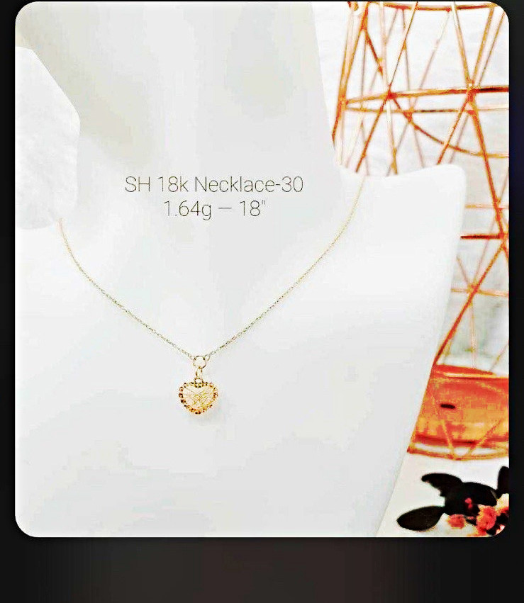 18k Yellow Gold Heart Charm Pendant Necklace 18in Cable Chain Love Theme