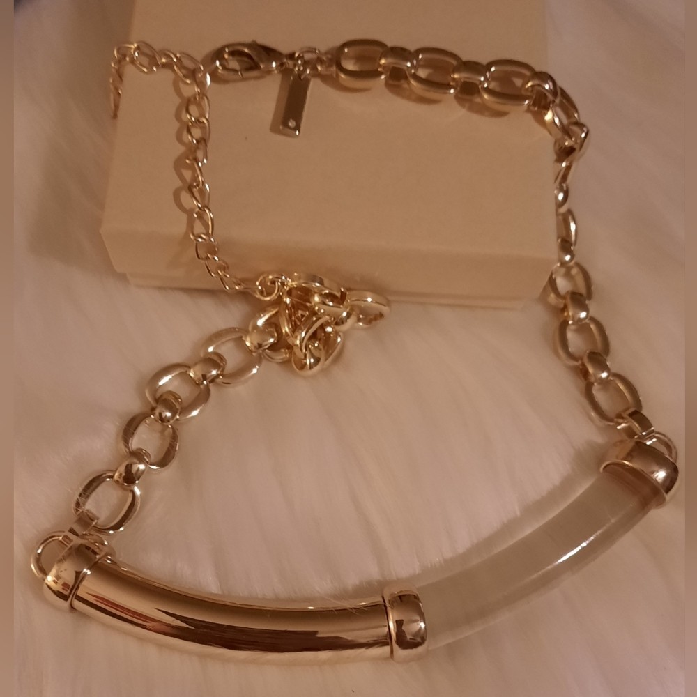 WHBM Lucite Gold bar Designer statement NECKLACE 16in to 20in